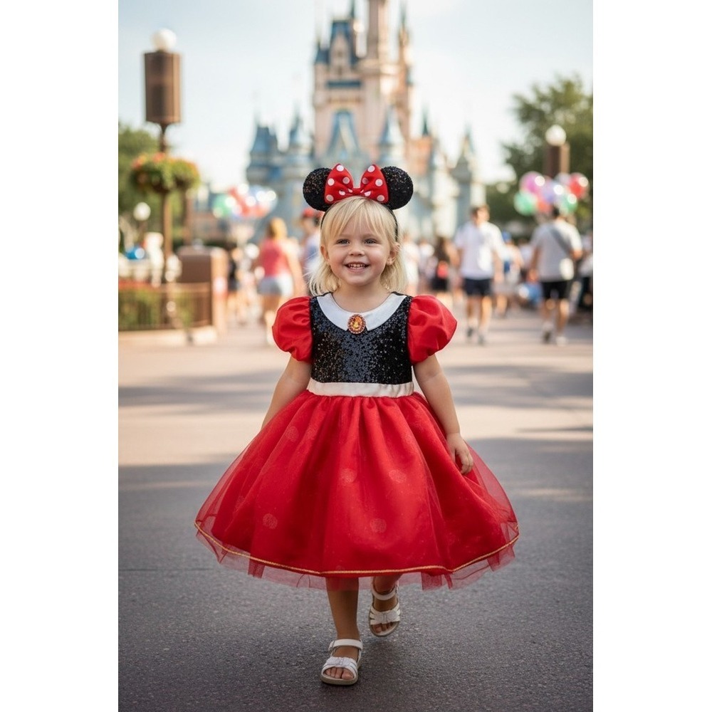 Disney Store Minnie Mouse Costume Dress Toddler Girls 2XS (2/3) Red/Black sequin